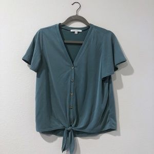 Green Envelope Sage Green Button up Tie Top